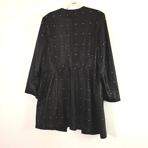 Pamela McCoy Black Genuine Leather & Stud Detailing Smart Long Leather Jacket - Picture 4 of 7